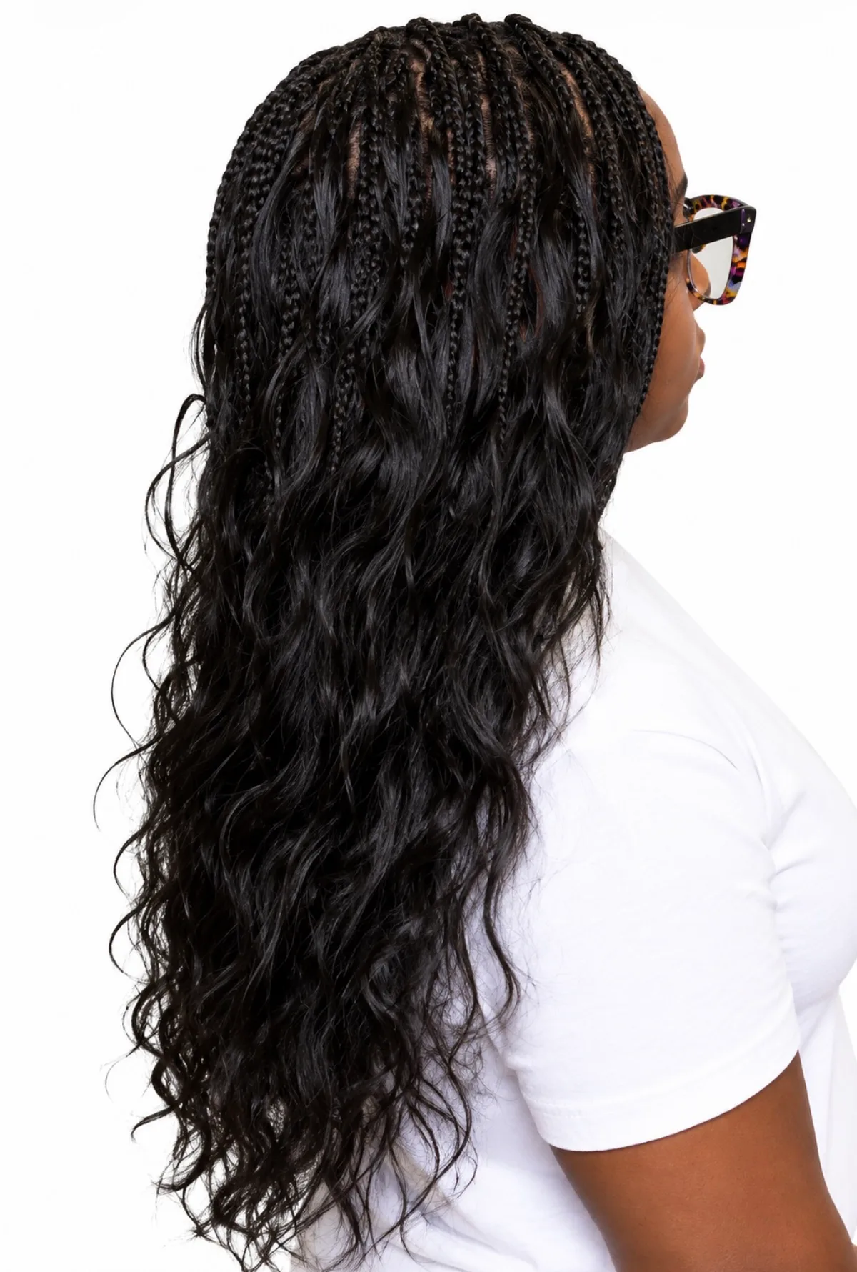 18-inch Body Wave human hair styled in boho braids, back view