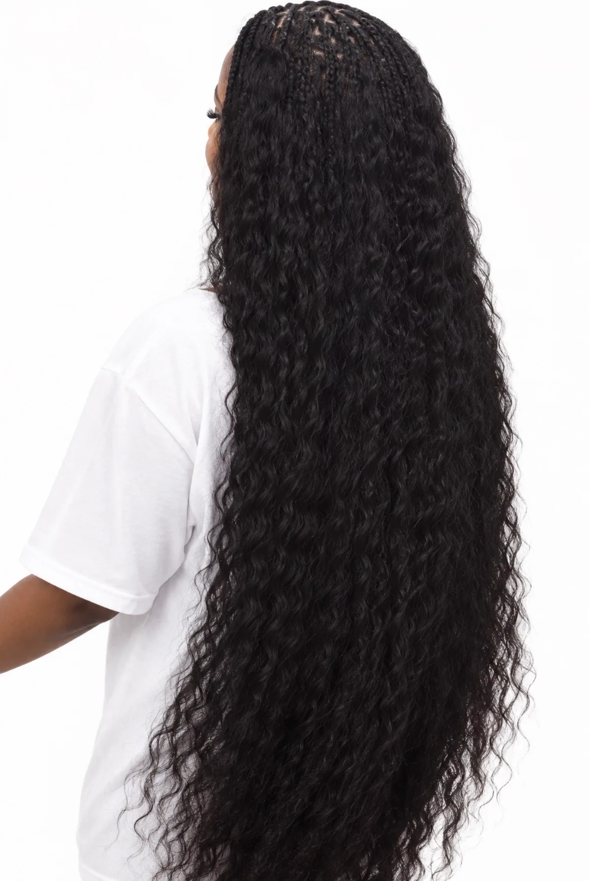 18-inch Bohemian Curl human hair styled in long boho braids, back view