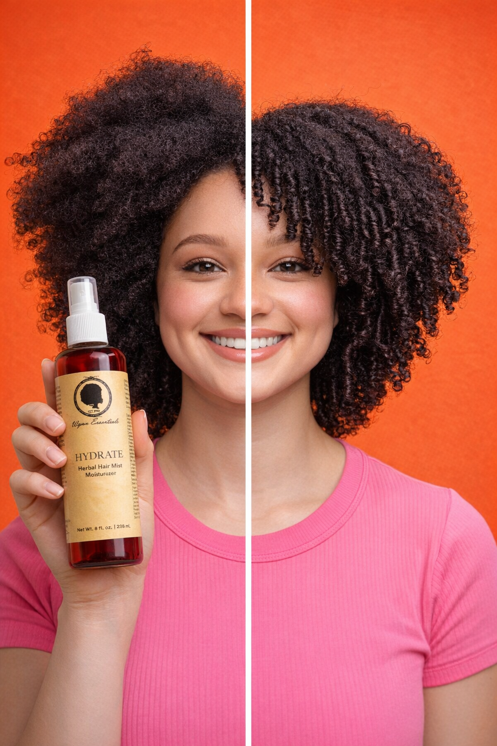 Hydrate Mist shown beside a defined curl result