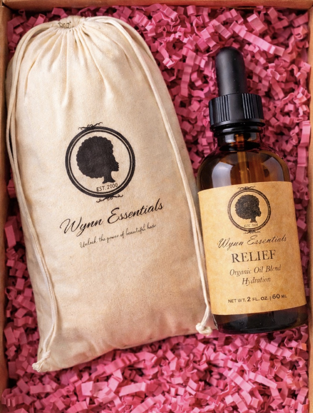Relief Organic Oil Blend presented in Wynn Essentials gift packaging