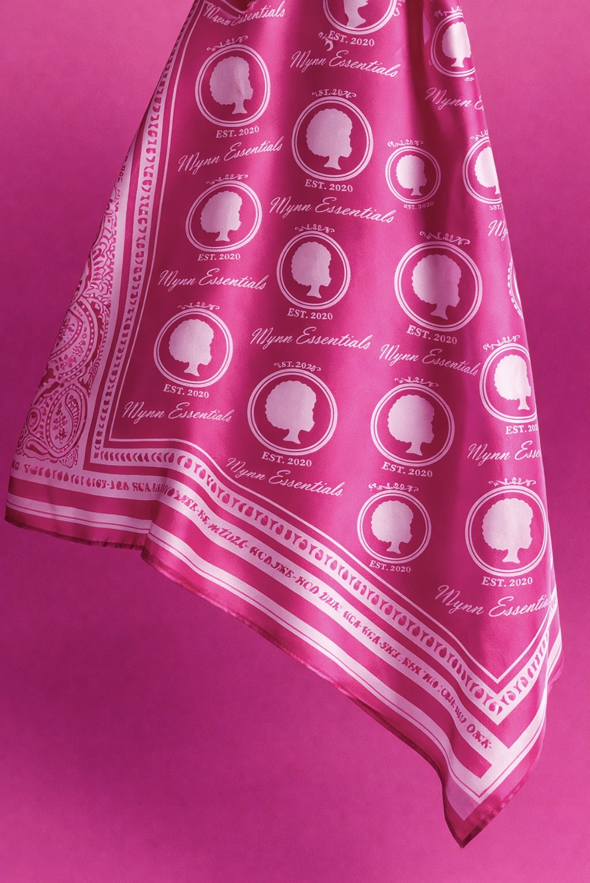 Pink Wynn Essentials scarf featuring the brand silhouette and established 2020 pattern